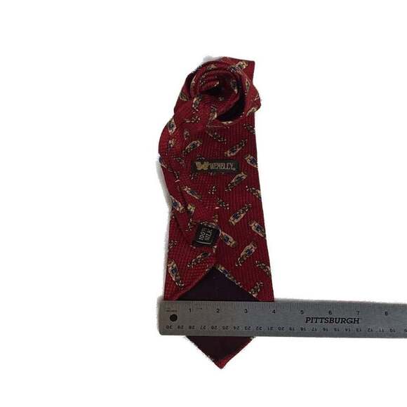 Wembley Red Christmas Tie with Gold Instruments and Green Bows - Picture 5 of 6